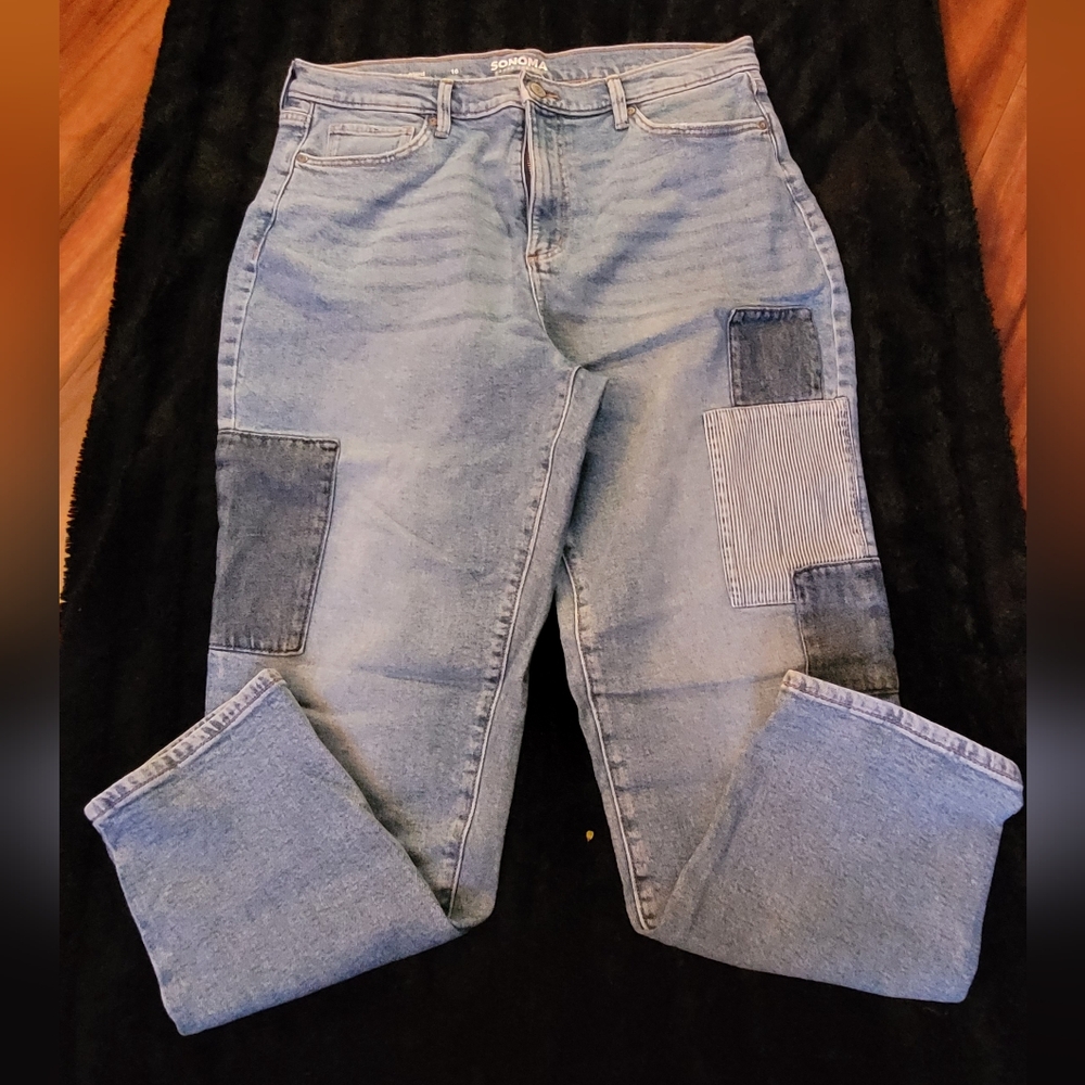 Sonoma Blue Patchwork Straight Leg Jeans